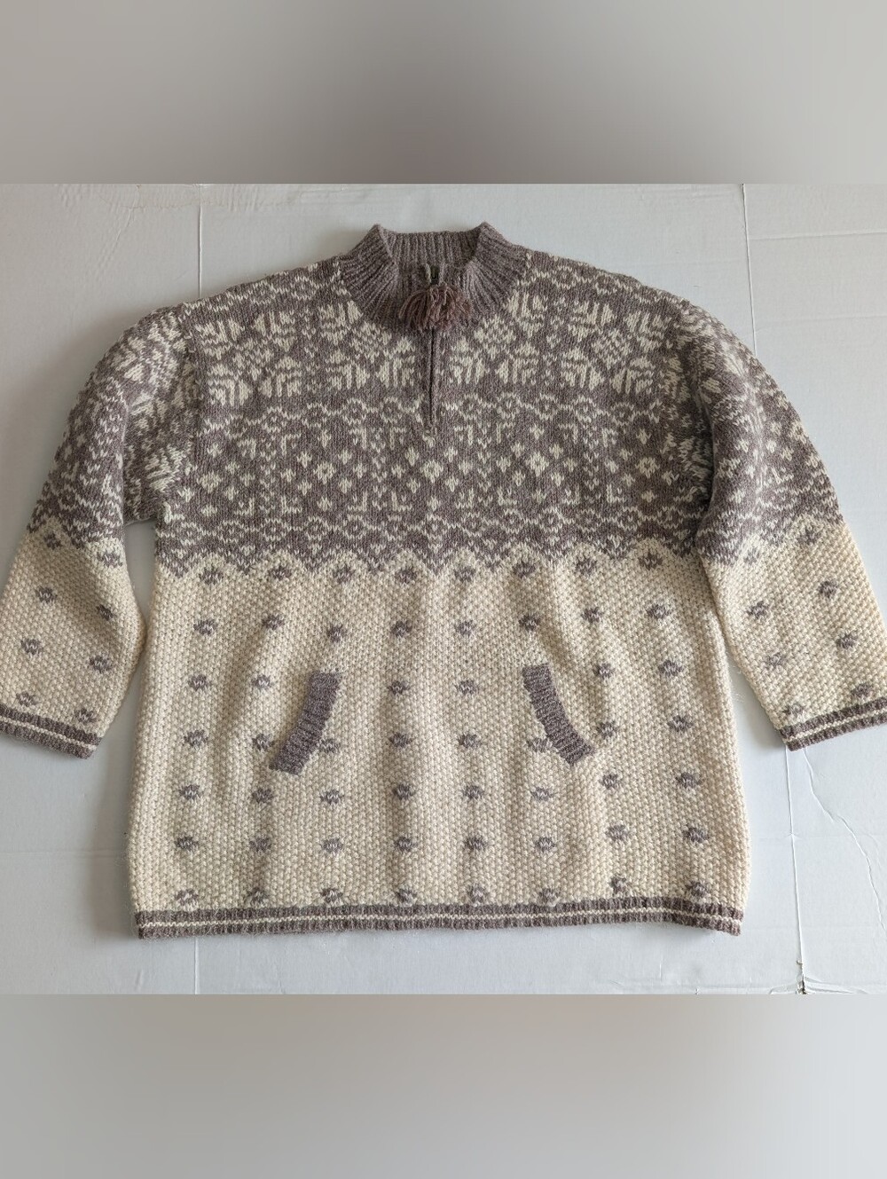 Vintage Squaw Valley Wool Pullover Sweater 1/4 Zip Fair Isle XL